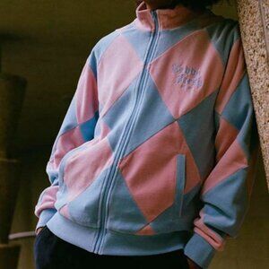 NWT Teddy Fresh Diamond Cotton Candy Blue Pink Velour Jacket Pastel | Size XL